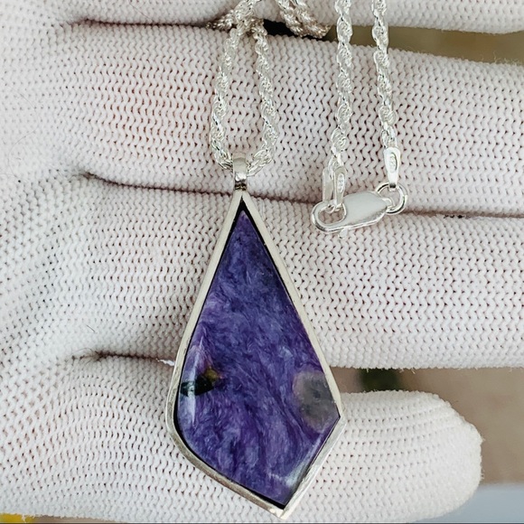Silver Set Russian Charoite Pendant and Chain - Picture 8 of 10